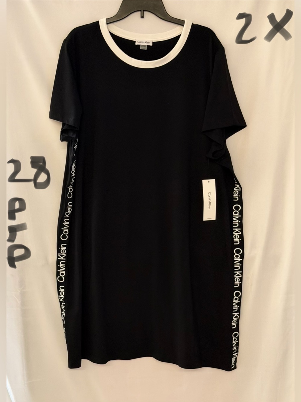 Calvin Klein Black Midi Dress with White Contrast Neckline